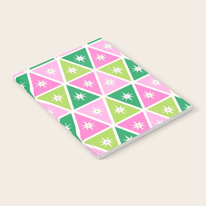 Mid-Century Modern Geometric Christmas Triangles - Green Pink White Notebook Gallery Image 1