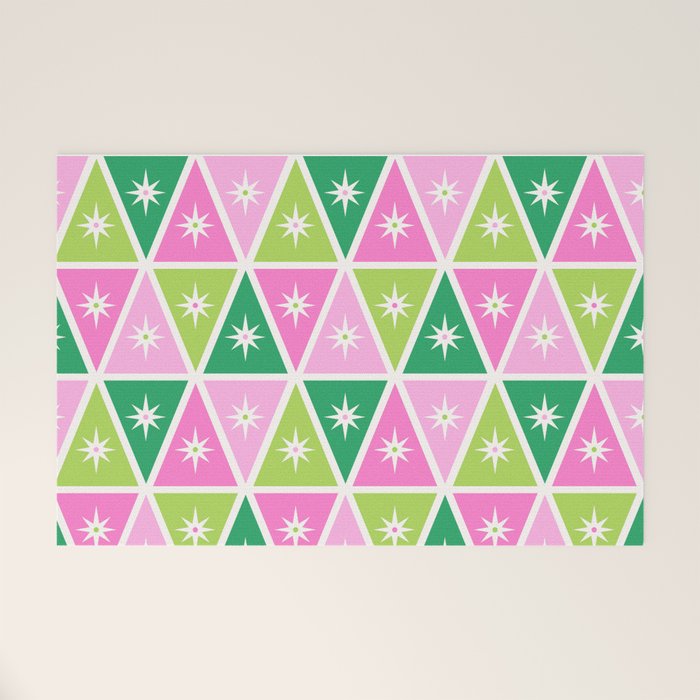 Mid-Century Modern Geometric Christmas Triangles - Green Pink White Welcome Mat Gallery Image 1