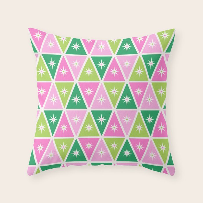 Mid-Century Modern Geometric Christmas Triangles - Green Pink White Throw Pillow Gallery Image 6