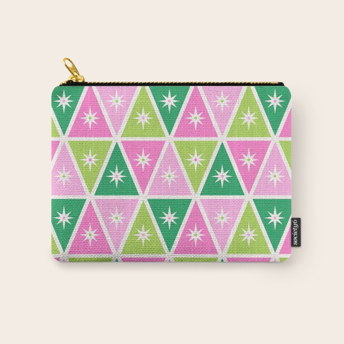 Mid-Century Modern Geometric Christmas Triangles - Green Pink White Carry All Pouch Gallery Image 1