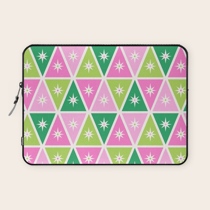 Mid-Century Modern Geometric Christmas Triangles - Green Pink White Laptop Sleeve Gallery Image 1