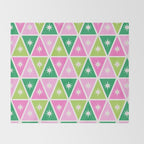 Mid-Century Modern Geometric Christmas Triangles - Green Pink White Throw Blanket Gallery Image 2