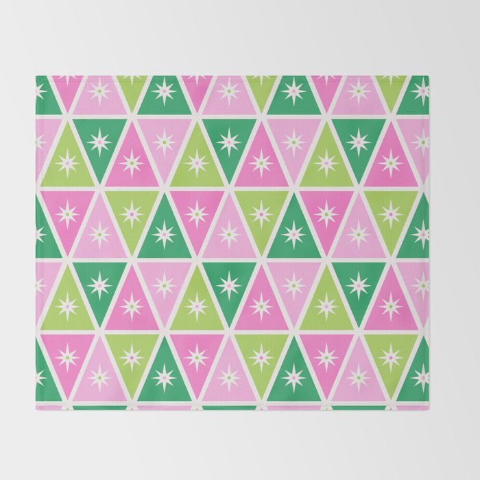 Mid-Century Modern Geometric Christmas Triangles - Green Pink White Throw Blanket Gallery Image 2