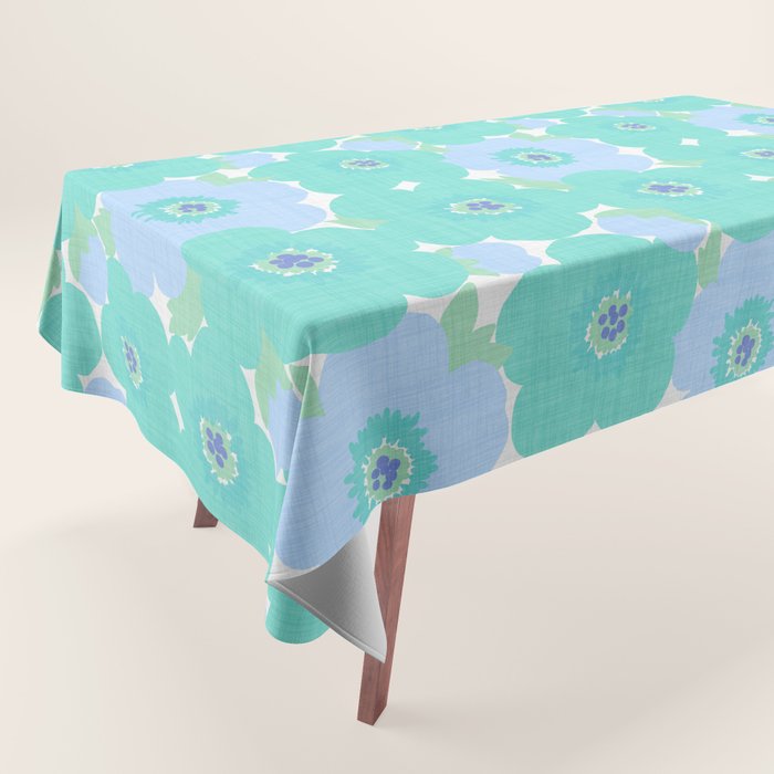 Bright Summer Floral Mid-Century Style Flower Pattern Tablecloth Gallery Image 1