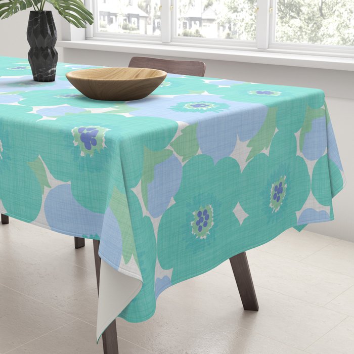 Bright Summer Floral Mid-Century Style Flower Pattern Tablecloth Gallery Image 3