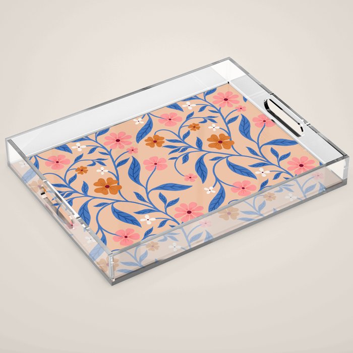 Garden Blooms and Blue Leaves Acrylic Tray Gallery Image 1