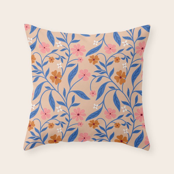 Garden Blooms and Blue Leaves Throw Pillow Gallery Image 1