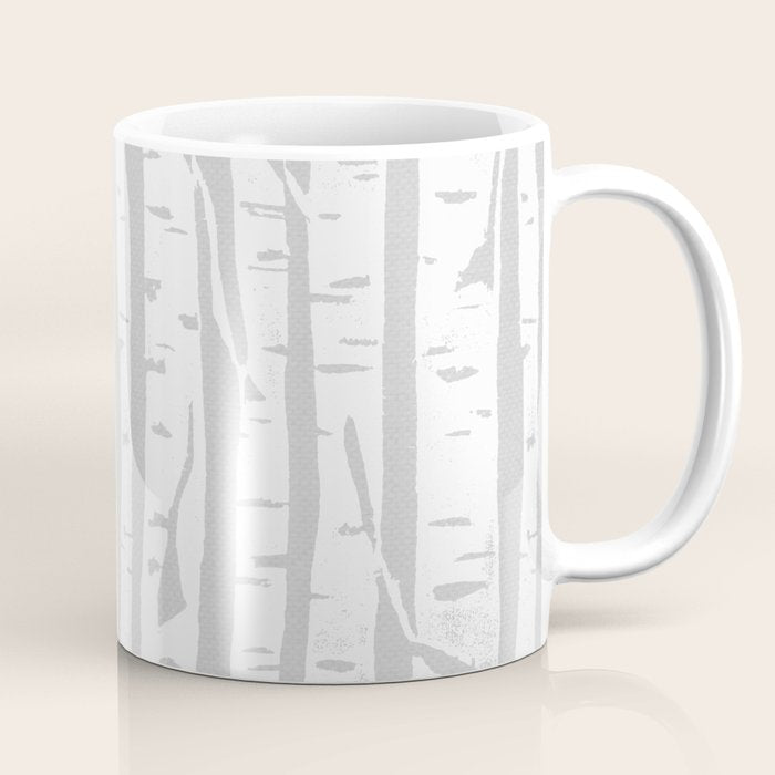 Woodcut Birches Grey Coffee Mug Gallery Image 1