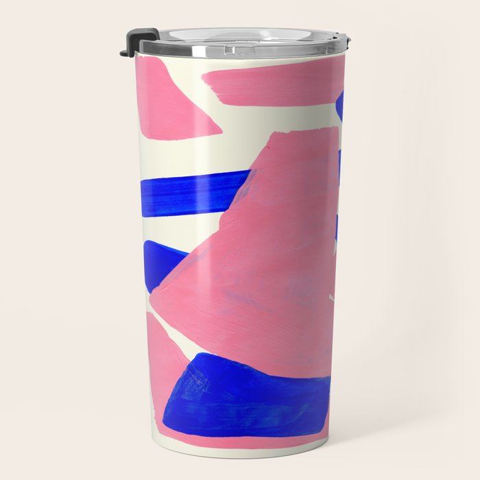 Blue Pink Fun Colorful Mid Century Modern Abstract Painting Shapes Pattern Travel Mug Gallery Image 3