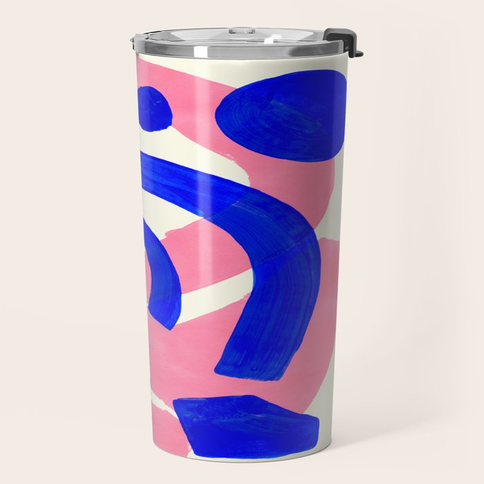 Blue Pink Fun Colorful Mid Century Modern Abstract Painting Shapes Pattern Travel Mug Gallery Image 2