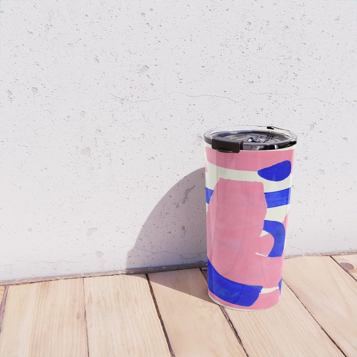 Blue Pink Fun Colorful Mid Century Modern Abstract Painting Shapes Pattern Travel Mug Gallery Image 4