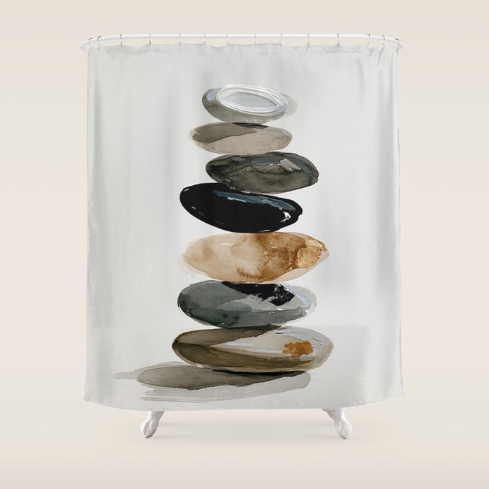 Stacked Stones Zen Minimalist Neutral Design Shower Curtain Gallery Image 1