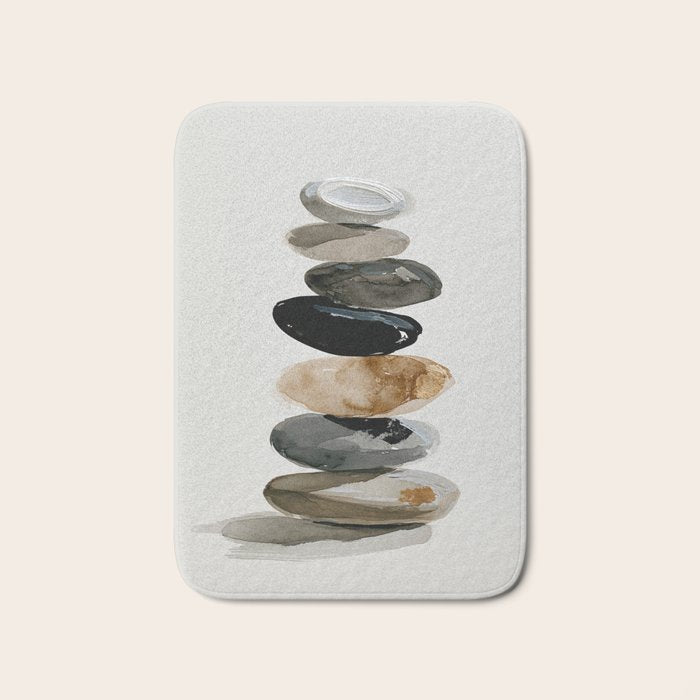 Stacked Stones Zen Minimalist Neutral Design Bath Mat Gallery Image 1