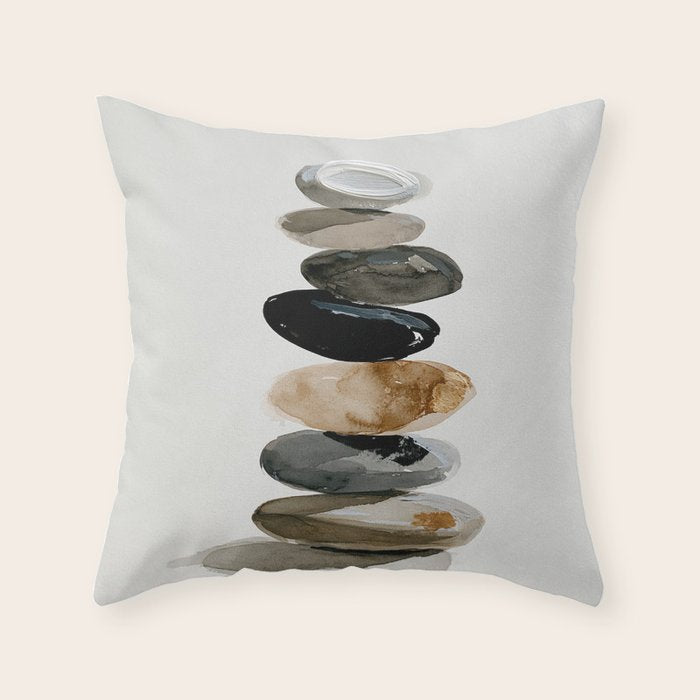 Stacked Stones Zen Minimalist Neutral Design Throw Pillow Gallery Image 1