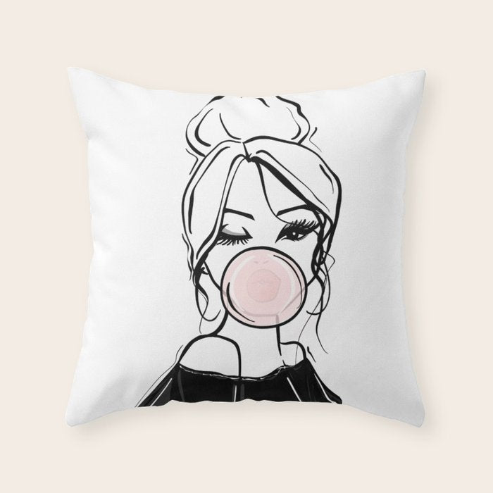 Bubble Gum Wink Throw Pillow Gallery Image 1