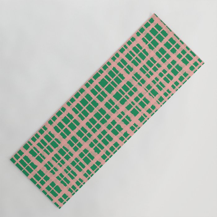 Retro Picnic Plaid Painted Pattern in Bright Green and Pink Yoga Mat Gallery Image 1