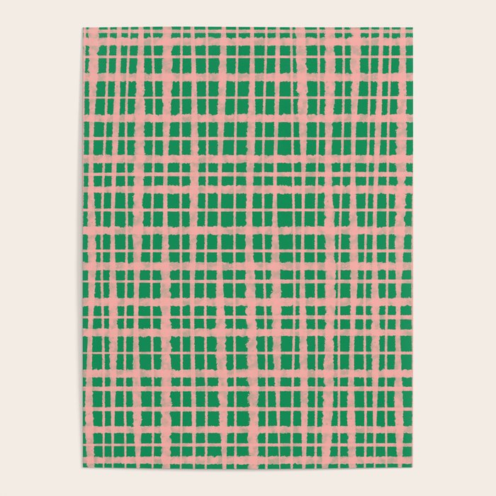 Retro Picnic Plaid Painted Pattern in Bright Green and Pink Poster Gallery Image 1