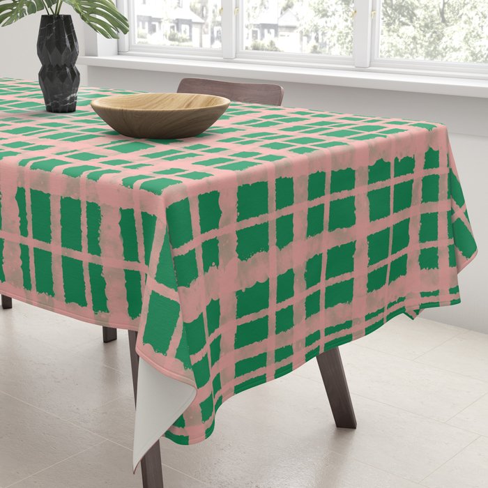 Retro Picnic Plaid Painted Pattern in Bright Green and Pink Tablecloth Gallery Image 3