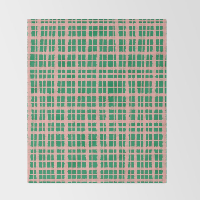 Retro Picnic Plaid Painted Pattern in Bright Green and Pink Throw Blanket Gallery Image 2