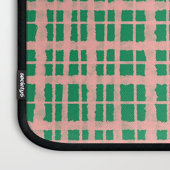 Retro Picnic Plaid Painted Pattern in Bright Green and Pink Laptop Sleeve Gallery Image 3