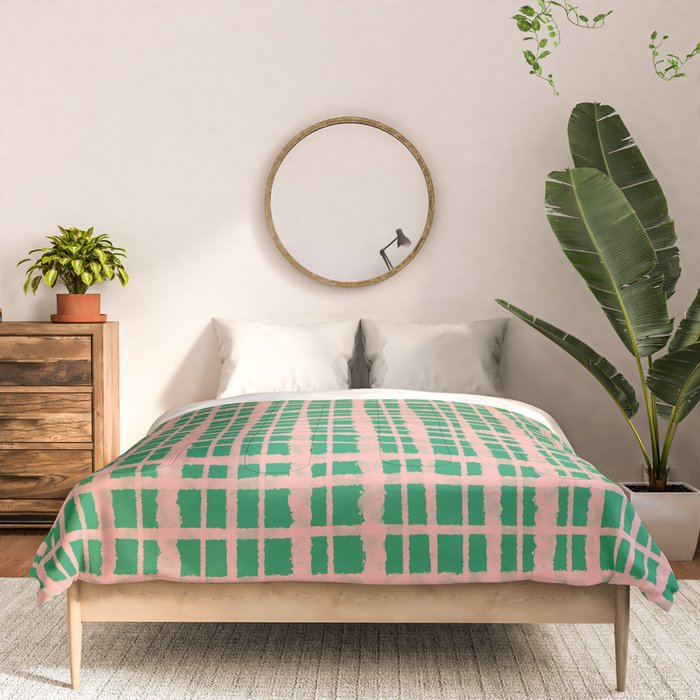 Retro Picnic Plaid Painted Pattern in Bright Green and Pink Comforter Gallery Image 3