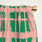 Retro Picnic Plaid Painted Pattern in Bright Green and Pink Window Curtain Gallery Image 2