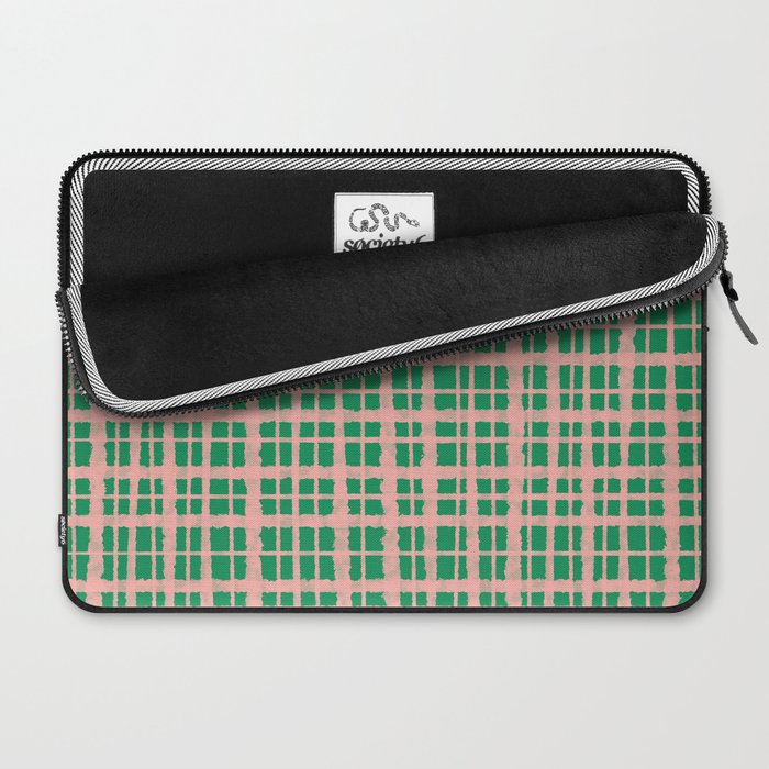 Retro Picnic Plaid Painted Pattern in Bright Green and Pink Laptop Sleeve Gallery Image 2