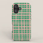 Retro Picnic Plaid Painted Pattern in Bright Green and Pink iPhone Case Gallery Image 1