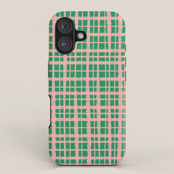 Retro Picnic Plaid Painted Pattern in Bright Green and Pink iPhone Case Gallery Image 1