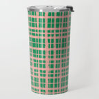 Retro Picnic Plaid Painted Pattern in Bright Green and Pink Travel Mug Gallery Image 2