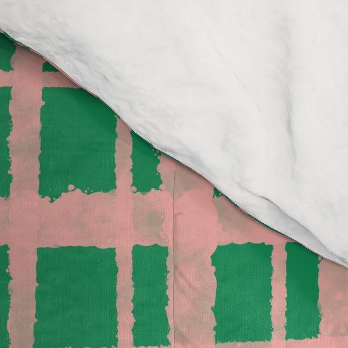 Retro Picnic Plaid Painted Pattern in Bright Green and Pink Comforter Gallery Image 4