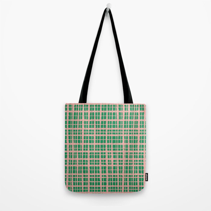 Retro Picnic Plaid Painted Pattern in Bright Green and Pink Tote Bag Gallery Image 2