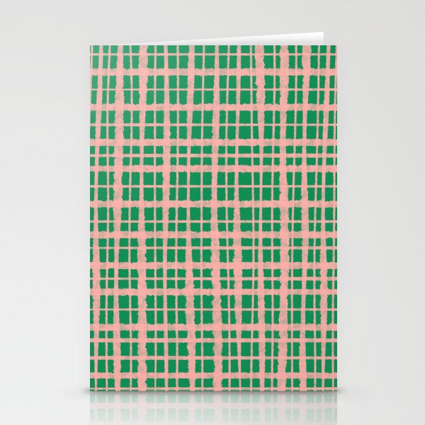 Retro Picnic Plaid Painted Pattern in Bright Green and Pink Stationery Card Gallery Image 2
