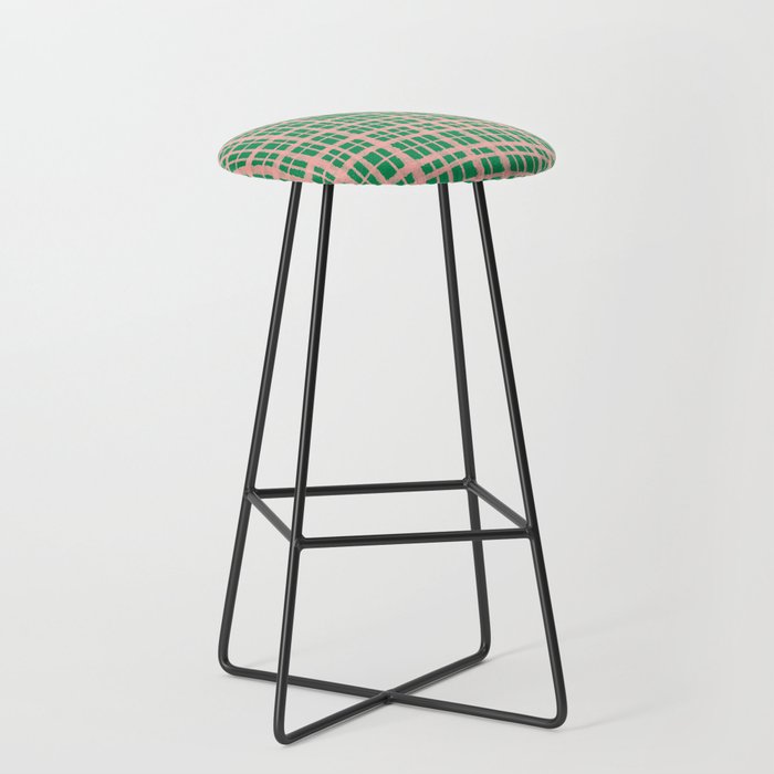 Retro Picnic Plaid Painted Pattern in Bright Green and Pink Stool Gallery Image 1