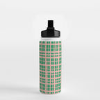 Retro Picnic Plaid Painted Pattern in Bright Green and Pink Water Bottle Gallery Image 2