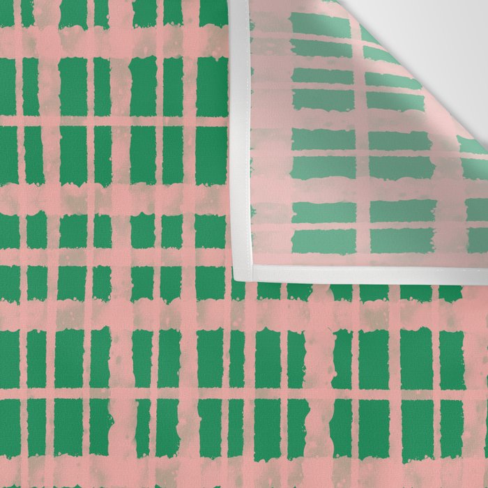 Retro Picnic Plaid Painted Pattern in Bright Green and Pink Wall Tapestry Gallery Image 3
