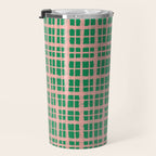 Retro Picnic Plaid Painted Pattern in Bright Green and Pink Travel Mug Gallery Image 3