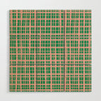 Retro Picnic Plaid Painted Pattern in Bright Green and Pink Wood Wall Art Gallery Image 1