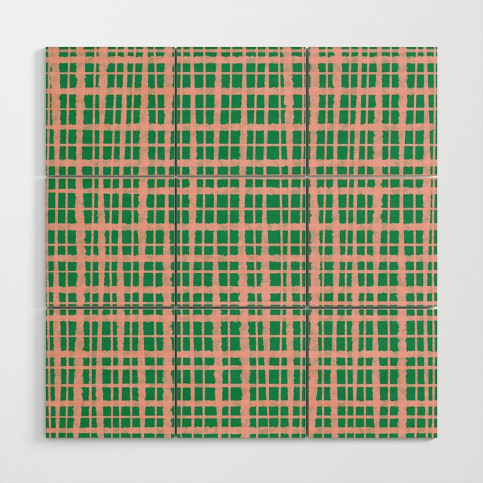 Retro Picnic Plaid Painted Pattern in Bright Green and Pink Wood Wall Art Gallery Image 1