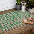 Retro Picnic Plaid Painted Pattern in Bright Green and Pink Outdoor Rug Gallery Image 2