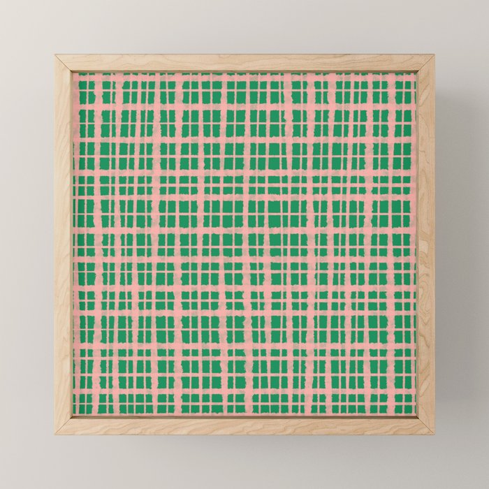 Retro Picnic Plaid Painted Pattern in Bright Green and Pink Mini Art Print Gallery Image 1