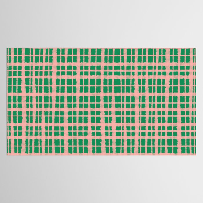 Retro Picnic Plaid Painted Pattern in Bright Green and Pink Tablecloth Gallery Image 2