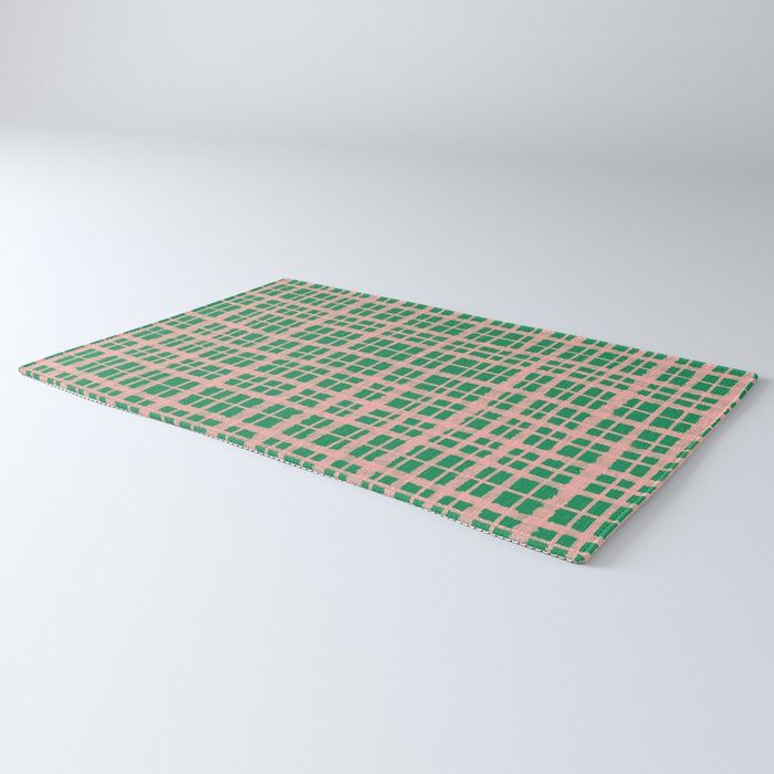 Retro Picnic Plaid Painted Pattern in Bright Green and Pink Rug Gallery Image 3