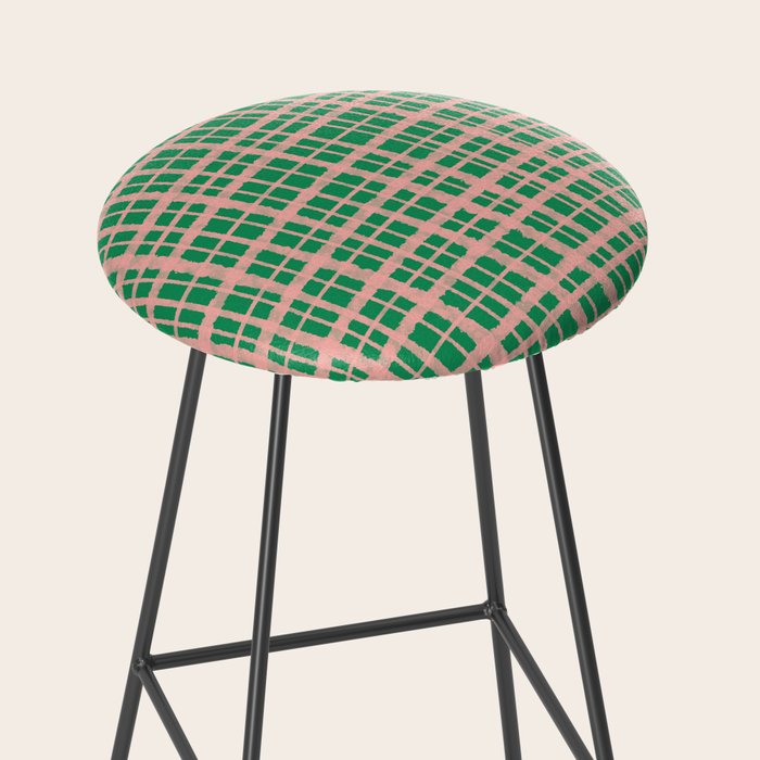 Retro Picnic Plaid Painted Pattern in Bright Green and Pink Stool Gallery Image 2