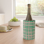 Retro Picnic Plaid Painted Pattern in Bright Green and Pink Wine Chiller Gallery Image 4