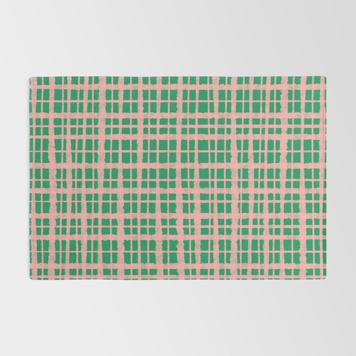 Retro Picnic Plaid Painted Pattern in Bright Green and Pink Rug Gallery Image 2