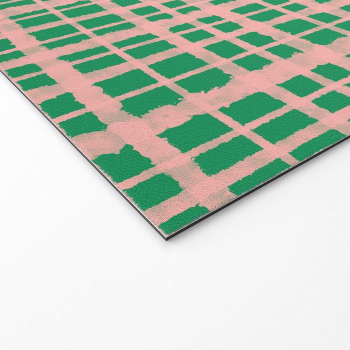 Retro Picnic Plaid Painted Pattern in Bright Green and Pink Welcome Mat Gallery Image 2