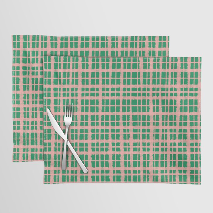 Retro Picnic Plaid Painted Pattern in Bright Green and Pink Placemat Gallery Image 1