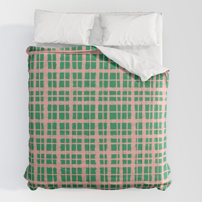Retro Picnic Plaid Painted Pattern in Bright Green and Pink Comforter Gallery Image 2