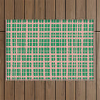 Retro Picnic Plaid Painted Pattern in Bright Green and Pink Outdoor Rug Gallery Image 1